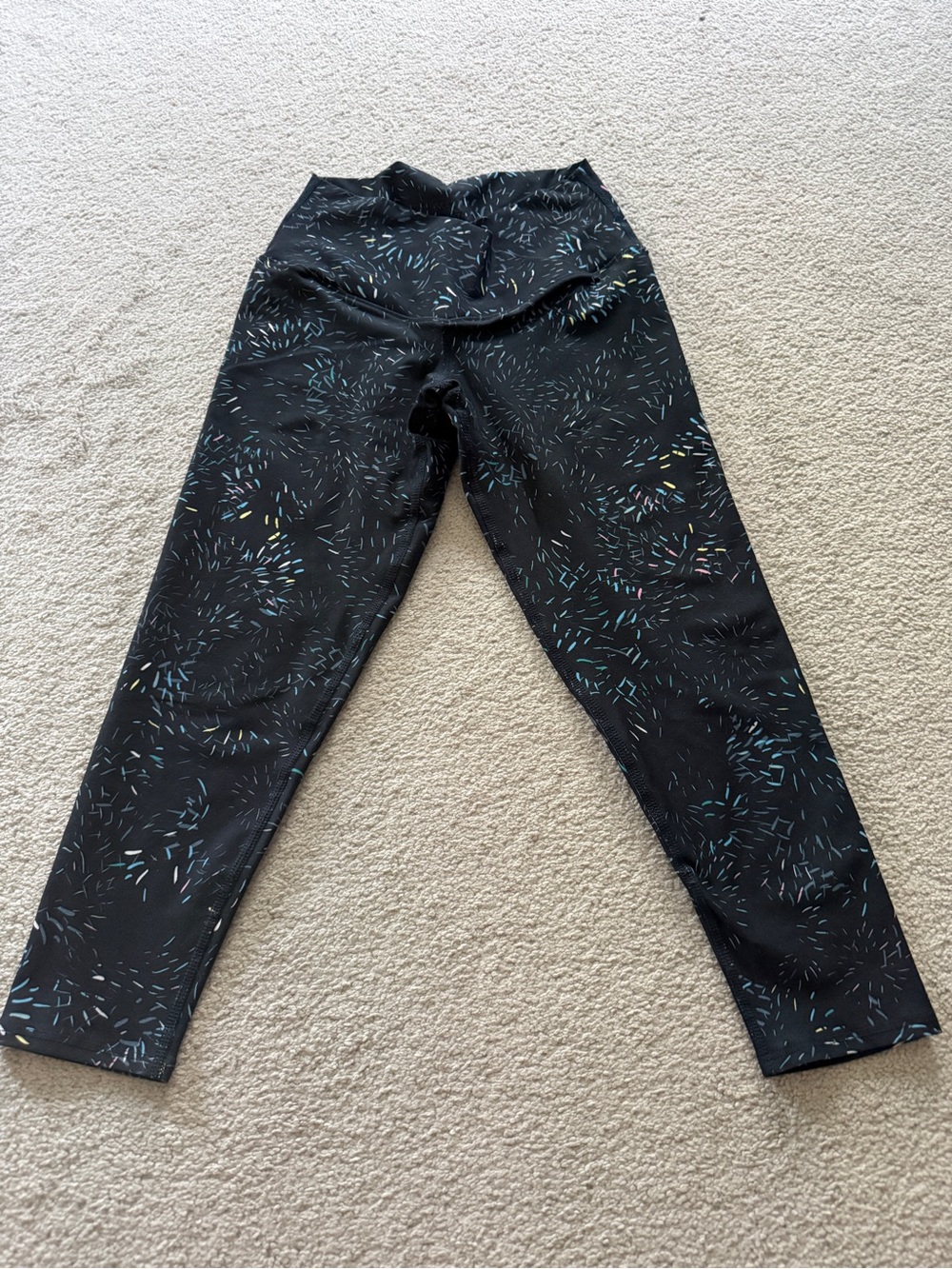 Evolution and Creation Black Workout Capris with Multicolor Sprinkles